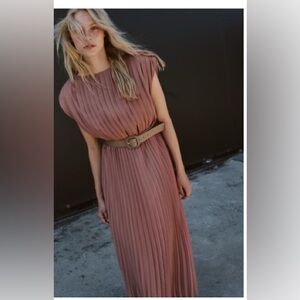 Zara Pleated Midi Dress in Dusty Rose